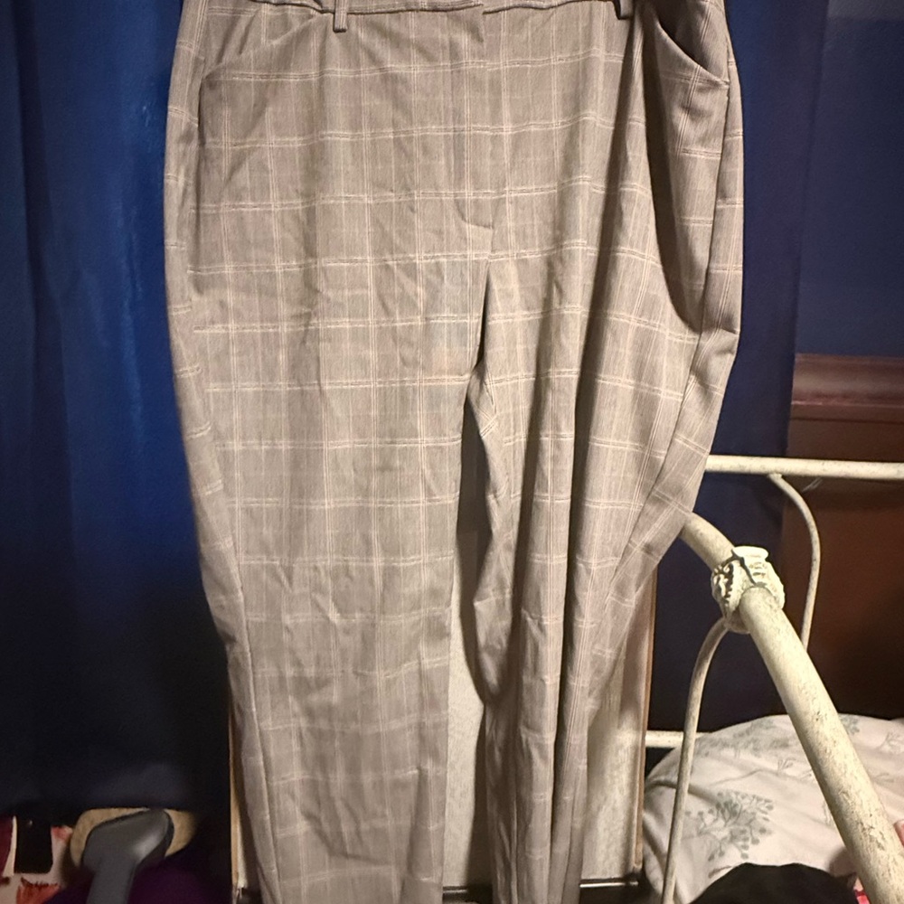 Express Women Tan Plaid Dress Editor Pants